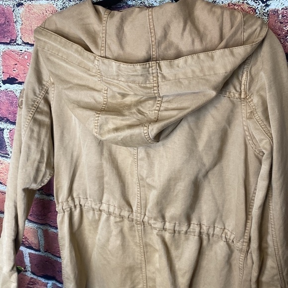 ROOTS distressed cargo khaki military utility cotton linen jacket size S - Picture 11 of 13